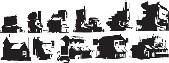 Obraz premium Set of building silhouettes for flat design. Hand drawn vector illustration