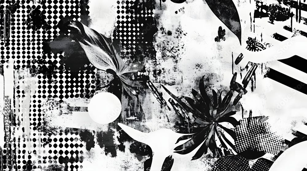 Aufkleber Mesmerizing geometric abstract art with a bold minimalist design in striking monochrome tones  The image features a dynamic symmetrical composition of repeating patterns lines
