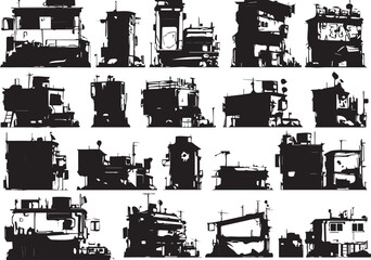Obraz premium Set of building silhouettes for flat design. Hand drawn vector illustration