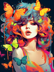 Obraz premium illustrated fairy girl illustrated fairy forrest vibe colorful vibe