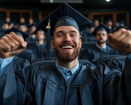 Celebrate virtual success with a student joyfully receiving their certification in the virtual world This proud graduate, attending a digital graduation ceremony, marks online course achievement in a