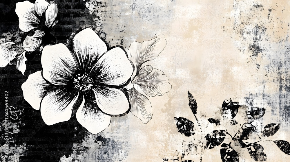 Poster moody and dramatic vintage inspired floral abstract in monochrome the image features a close up high