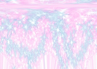 Abstract dreamy background with sparkling textures in pink and blue tones. The luminous cascade effect evokes softness, fantasy, and delicate digital motion.