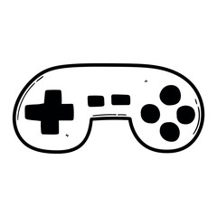 Hand drawn doodle retro video game joystick on white background.