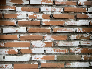 Textured brick wall with mix of red and white bricks, showing wear