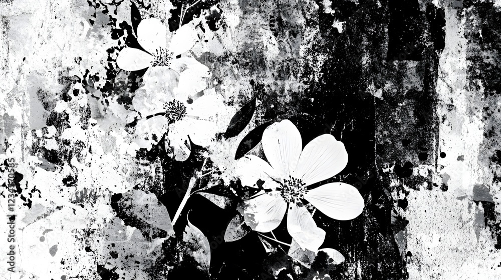 Poster mysterious and ethereal white blossoms against a soft natural background with a serene calming atmos