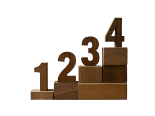 Wooden blocks with numbers, ''1234'' ascending