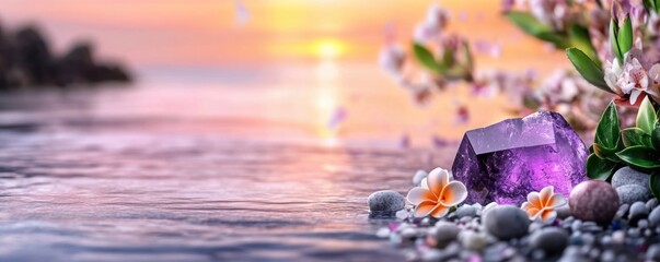 Explore a serene sunset view with digital content management, progress tracking and reporting, a Learning Management System which empowers educational experiences The crystal and flowers add elegance