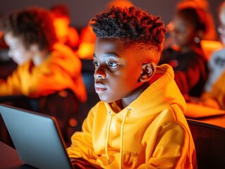 Explore cutting-edge education with teachers and students collaborating in a futuristic classroom using smart devices for real-time learning and engagement Discover the future of collaborative