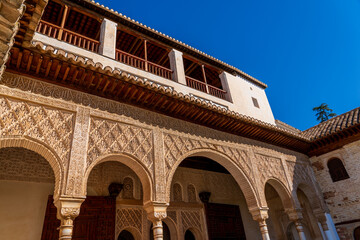 Obraz premium Exquisitely Carved Moorish Arches in Granada’s Alhambra Generalife Summer Retreat Palace