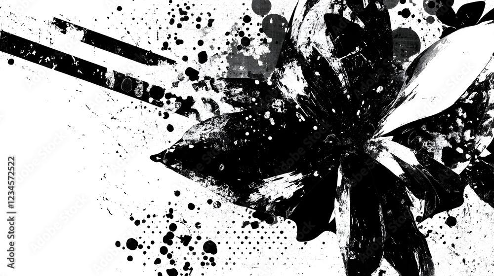 Aufkleber Striking abstract monochrome design featuring a dramatic ink explosion with fluid dynamic splatter textures and a captivating experimental visual style