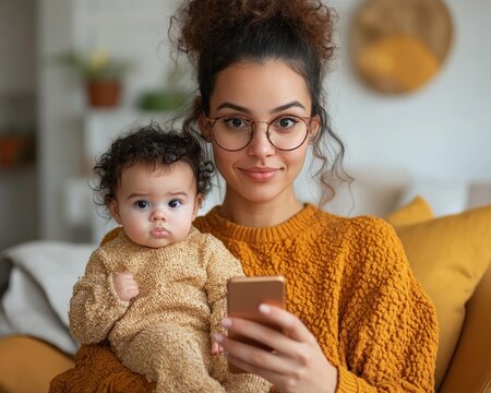 Explore the life of a working mother multitasking, seamlessly blending her professional duties while holding her baby, a true example of balancing work and life See her expertly type an email on her - Powered by Adobe