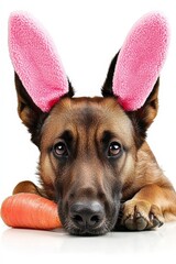 Playful Dog with Bunny Ears and Carrot for Easter Celebration Fun