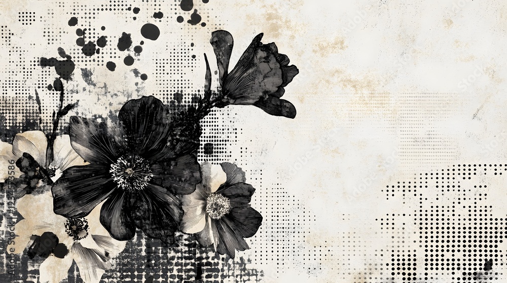 Poster Striking and Moody Abstract Ink Splatter and Textured Grunge Background with Geometric Patterns and Organic Shapes for Creative Compositions and Conceptual Imagery
