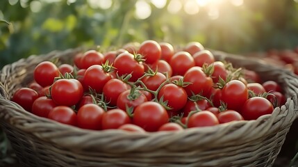 A basket full of ripe tomatoes ready for harvest under the warm sunlight