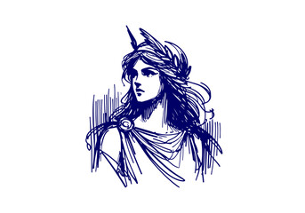  Greek Goddess Athena hand drawn sketch vector