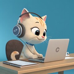 cat with laptop work