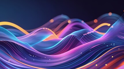 Naklejka premium An abstract and futuristic composition with smooth, translucent waves made of fine lines and glowing dots. 