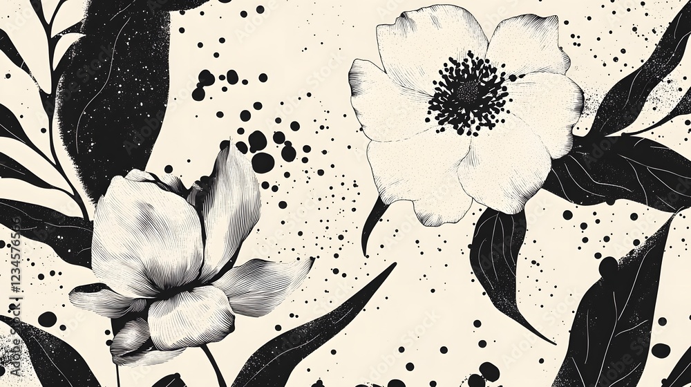 Poster stunning monochrome floral design with interpretation of botanical elements elegant black and white 