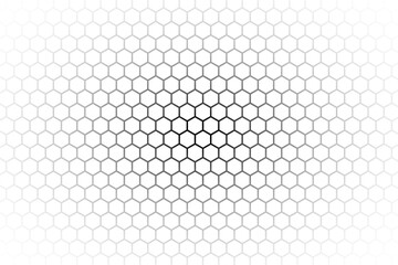 Abstract black and white background consisting of hexagons. Halftone background. Gradient illustration. Soccer,football concept wallpaper.