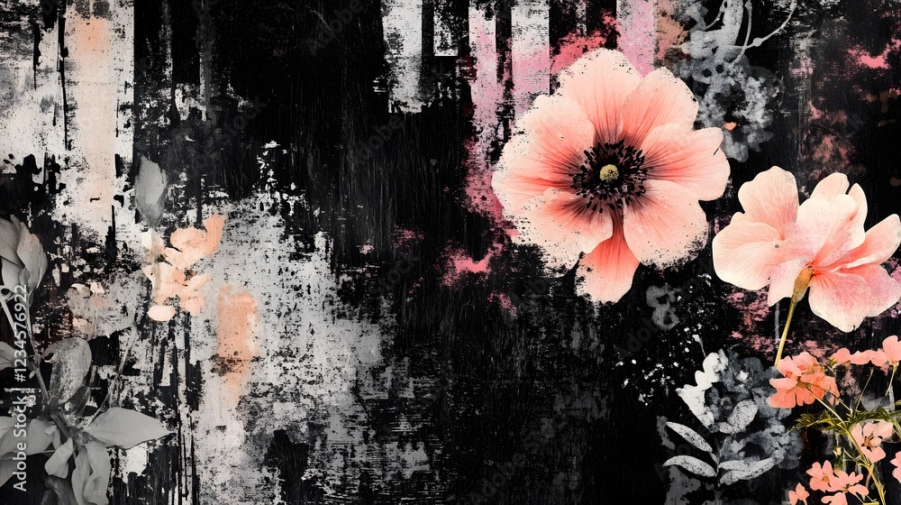 Aufkleber surreal floral abstract background with vibrant colorful flowers and petals dreamy elegant and roman