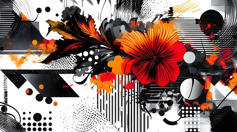 Poster Vibrant Abstract Explosion of Geometric Shapes Intersecting Patterns and Vivid Colors Creating a Dynamic Energetic and Captivating Visual Experience