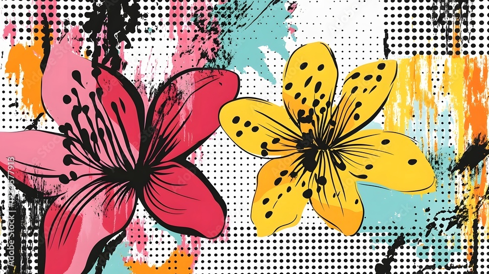 Aufkleber vibrant and colorful abstract pattern design with floral and geometric elements creative modern and 