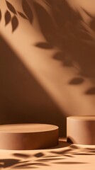 Two Brown Cylindrical Platforms with Leaf Shadows