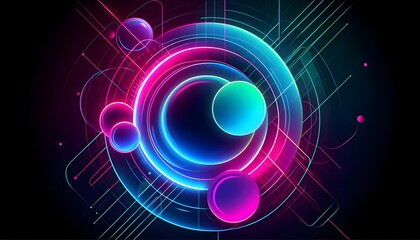 Fototapeta premium A futuristic geometric background featuring overlapping circles and intersecting lines with a glowing neon gradient