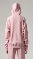 Back side of Trendy Light Pink Hoodie – Ideal for Streetwear, Loungewear, and Social Media Apparel Mockups