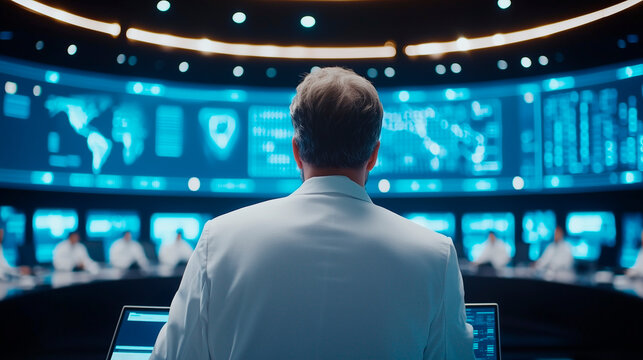 IT Control Center with Engineers Analyzing Security Feeds