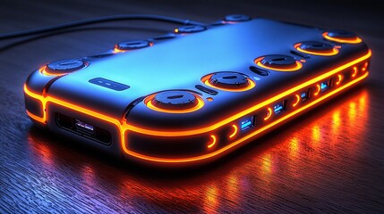 Futuristic Tech Gadget:  Sleek Device with Orange LED Lights