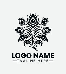 Obraz premium Peacock Feather Logo Design, Elegant Feather Logo, Royal Bird Feather Logo, Luxury Feather, Vintage Feather