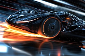 Fototapeta premium High-speed futuristic car racing through a neon-lit cityscape