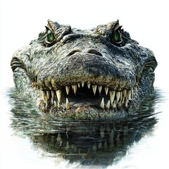 Obraz premium Realistic close-up of a crocodile head emerging from water with sharp teeth and vivid eyes, showcasing wildlife and nature beauty