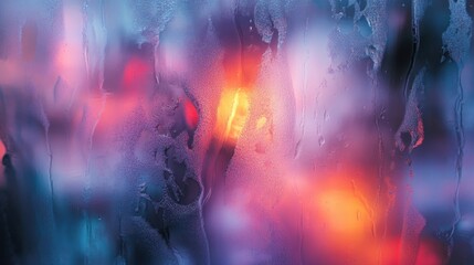 Fototapeta premium Colorful bokeh lights through a foggy window, creating a dreamy atmosphere