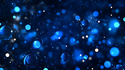 Abstract blue bokeh lights, dark background, glittering particles, design element