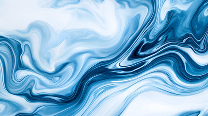 Fototapeta premium Abstract blue and white swirling marble texture; fluid art background for design