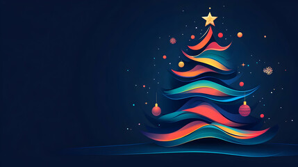 Abstract colorful Christmas tree, festive background, winter holiday celebration, greeting card design