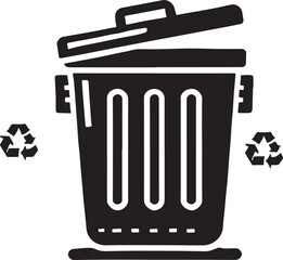 dustbin silhouette victor style image with white and block background.