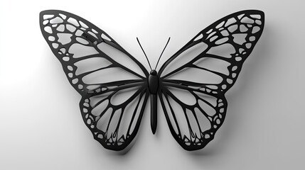 Obraz premium Black laser-cut butterfly wall art, minimalist design, white background, home decor