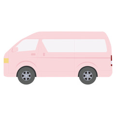 車　横向きのシンプルなワンボックスカー　ピンク色
