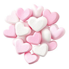 Fototapeta premium Colorful heart-shaped marshmallows with pink and white hues on a transparent background