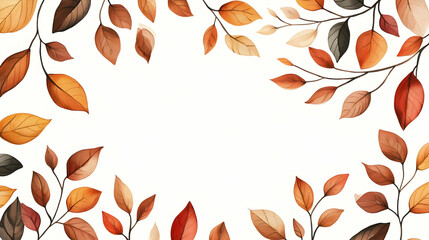 Autumn leaves frame, white background, fall design, greeting card template
