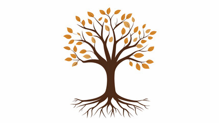 Obraz premium Autumn tree illustration, roots visible, white background, nature graphic