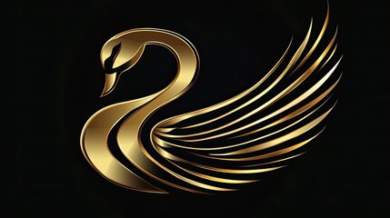 Golden swan logo design, elegant wings, dark background, luxury branding