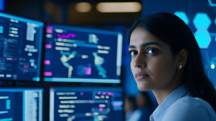 Empowered Indian Female Programmer in Inclusive Tech Office
