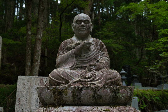 Statue of Kōbō-Daishi (&ldquo;The child grandmaster&rdquo;) in the Okunoin cemetery located on Mount Koya or Koyasan. Japan