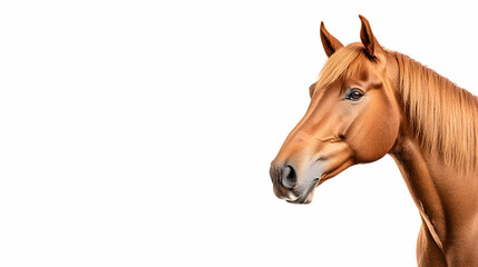 Fototapeta premium Chestnut horse portrait, isolated on white background; copy space