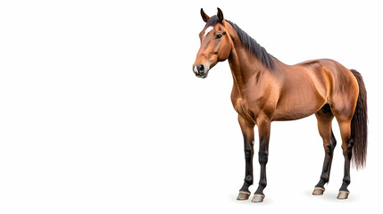 Obraz premium Chestnut horse standing, isolated on white background; equestrian photography for websites, brochures
